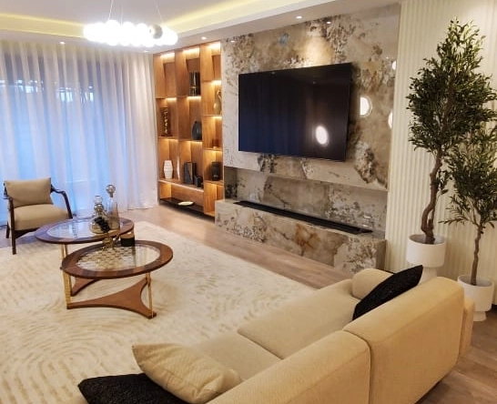 Contemporary 3 Bed Apartments for Sale in City Park Living Room Area Angle A